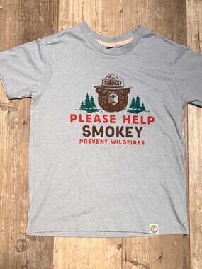 Kids Smokey Bear Prevent Wildfires Tee Large Blue Graphic Shirt Landmark Project